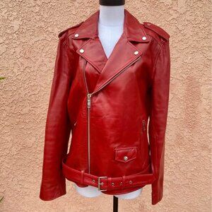 Real Leather Red Biker Jacket (Zara Euro XL)